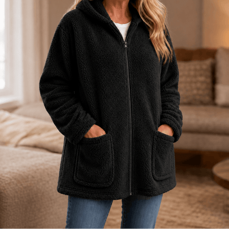 Cozelle Plush Hooded Oversized Fleece Zip-Up Jacket for Women