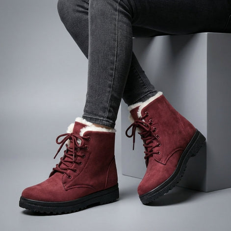 Amelia Women's Faux Suede Lace-Up Ankle Boots with Faux Fur Lining