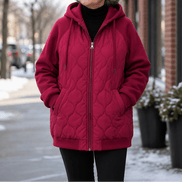 Women's Hooded Spliced Quilted Puffer Jacket with Padded Lining