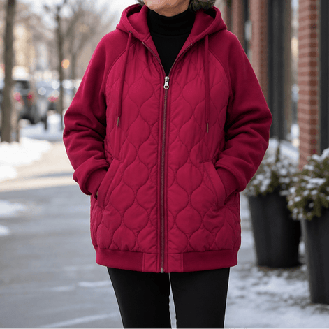 Women's Hooded Spliced Quilted Puffer Jacket with Padded Lining