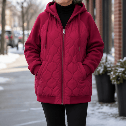 Women's Hooded Spliced Quilted Puffer Jacket with Padded Lining