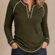 Women's Waffle Knit Henley Top with Button Placket