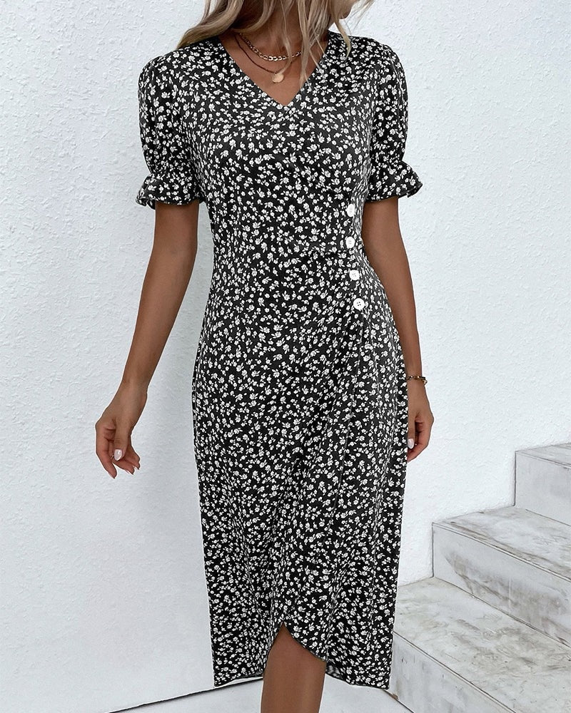Floral Wrap Midi Dress for Wedding Guest and Christmas Party Wear