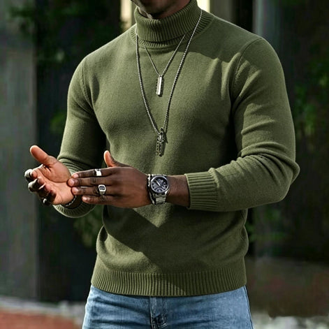 Men's Ribbed Turtleneck Knit Jumper with Long Sleeves