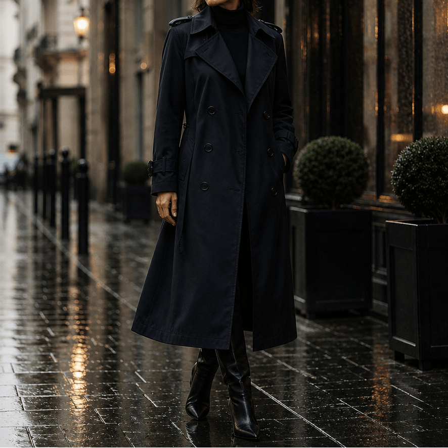 Mayfield Double-Breasted Belted Long Trench Coat with Tailored Waist for Women