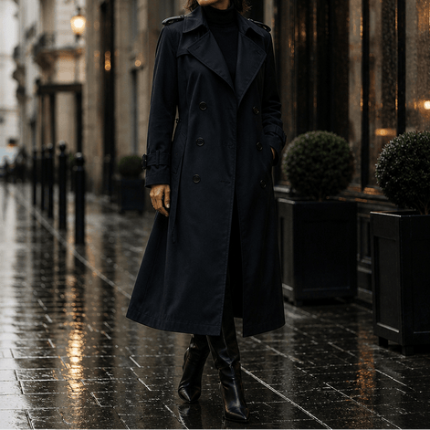 Mayfield Double-Breasted Belted Long Trench Coat with Tailored Waist for Women