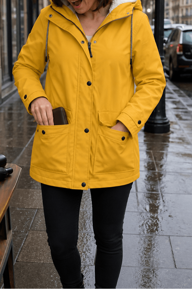 Waterproof Plush-Lined Hooded Jacket with Fleece Trim