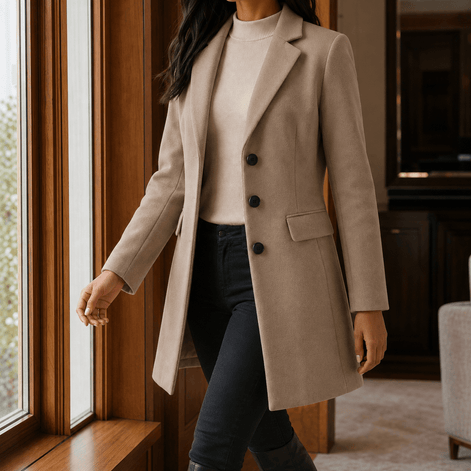 Women's Tailored Wool-Blend Winter Coat with Notched Lapels