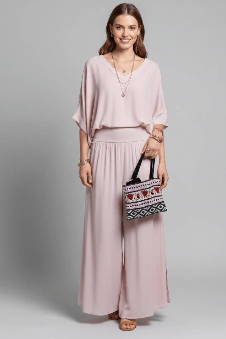 Natalie Wide-Leg Chiffon Co-ord Set with Draped Top