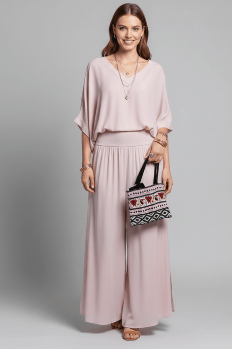 Natalie Wide-Leg Chiffon Co-ord Set with Draped Top
