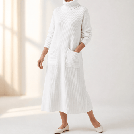 Velara Women's Turtleneck Knitted Jumper Dress with Pockets