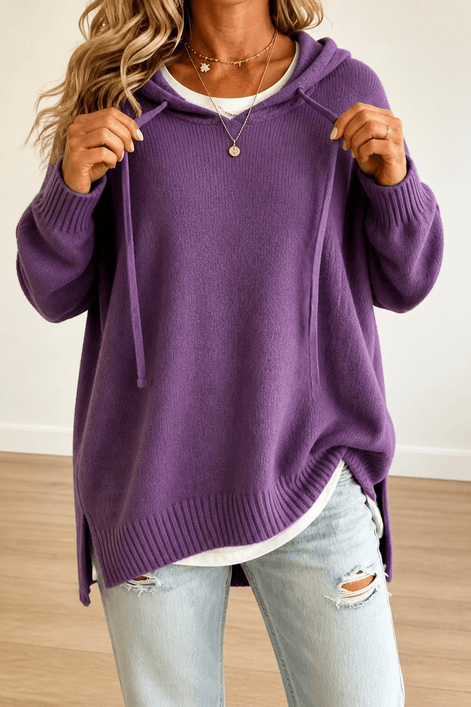 Women's Oversized Hooded Knitted Jumper with Drawstring