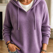 Women's Ribbed Hooded Knit Jumper with Drawstring