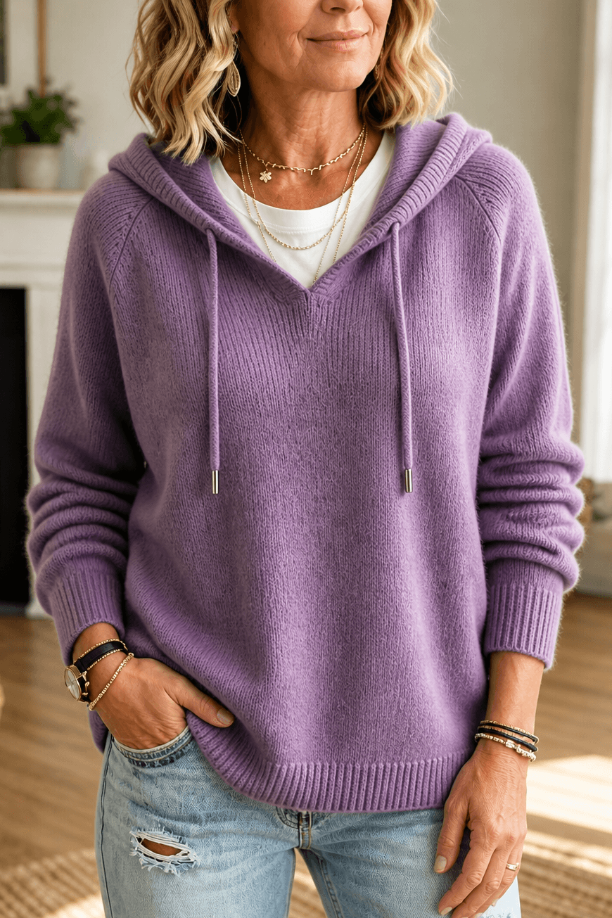 Women's Ribbed Hooded Knit Jumper with Drawstring