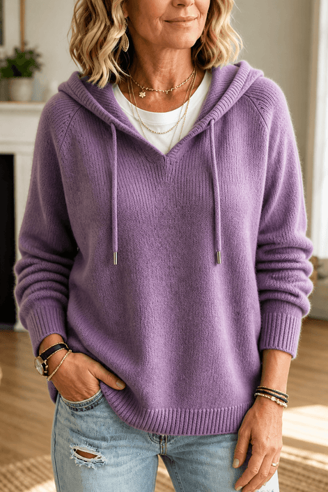 Women's Ribbed Hooded Knit Jumper with Drawstring