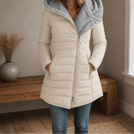 Women's Plush-Lined Hooded Longline Quilted Puffer Jacket