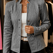 Women's Textured Knit Stand-Collar Tailored Blazer with Open Front