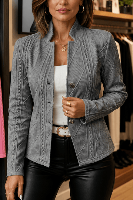 Women's Textured Knit Stand-Collar Tailored Blazer with Open Front