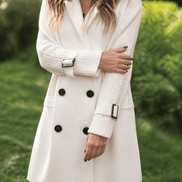 Cable-Knit Sleeve Double-Breasted Longline Coat for Women