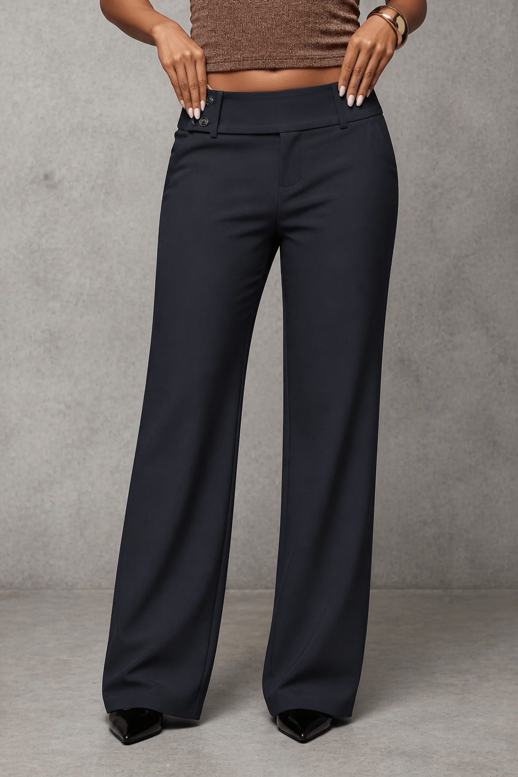 Women's Wide-Leg High-Waisted Dress Trousers with Structured Waistband