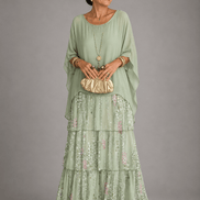 Tiered Chiffon Women's Maxi Dress with Flutter Sleeves and Layered Hem