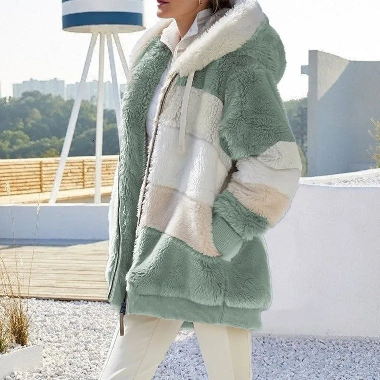 Keithy Colour-Block Fleece Hooded Jacket with Zip Pockets