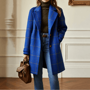 Women's Oversized Plaid Wool-Look Coat with Two-Button Front