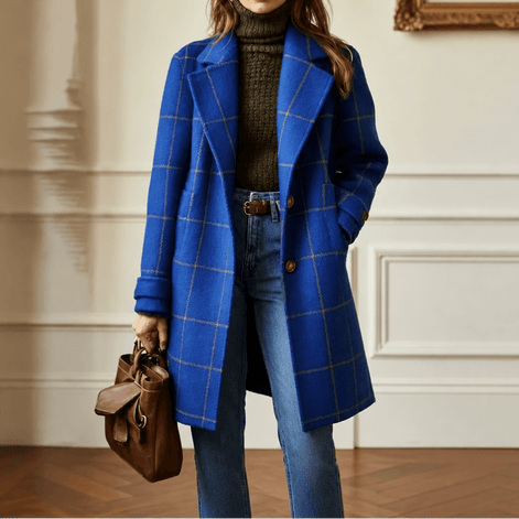 Women's Oversized Plaid Wool-Look Coat with Two-Button Front
