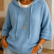 Women's Hooded Knit Jumper with Drawstring and Dropped Shoulders