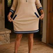 Women's Quarter-Zip Collared Knit Midi Dress with Pockets