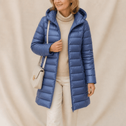Women's Long Quilted Puffer Coat with Hood in Polyester