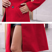 Women's Notch Lapel Double-Breasted Long Wool Winter Coat with Side Pockets