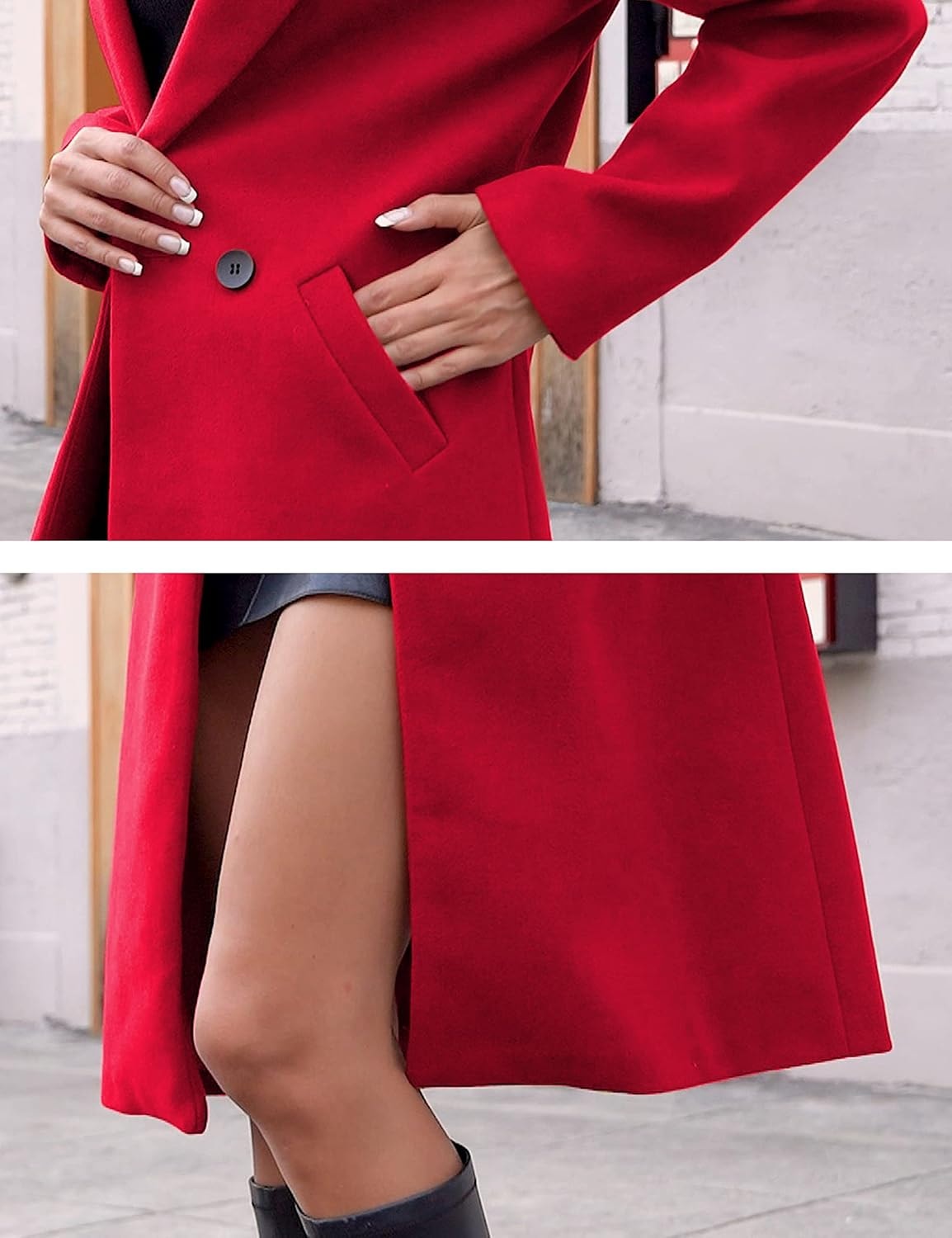 Women's Notch Lapel Double-Breasted Long Wool Winter Coat with Side Pockets