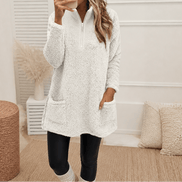 Women's Longline Half-Zip Sherpa Fleece Pullover with Pockets