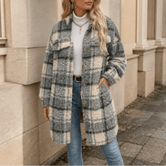 Fairloch Plaid Sherpa-Lined Mid-Length Coat with Button Front