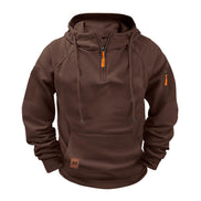 Men's Half-Zip Hooded Sweatshirt with Kangaroo Pocket and Adjustable Hood