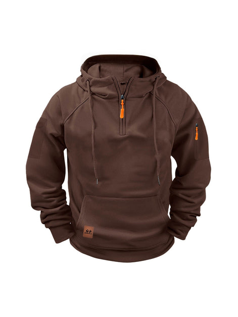 Men's Half-Zip Hooded Sweatshirt with Kangaroo Pocket and Adjustable Hood