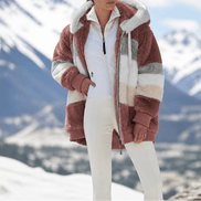 Women's Oversized Faux Fur Color-Block Hooded Coat