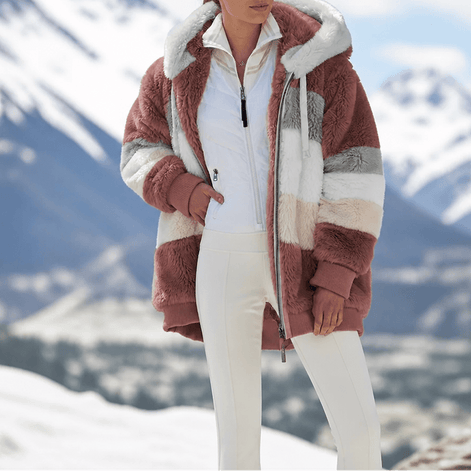 Women's Oversized Faux Fur Color-Block Hooded Coat