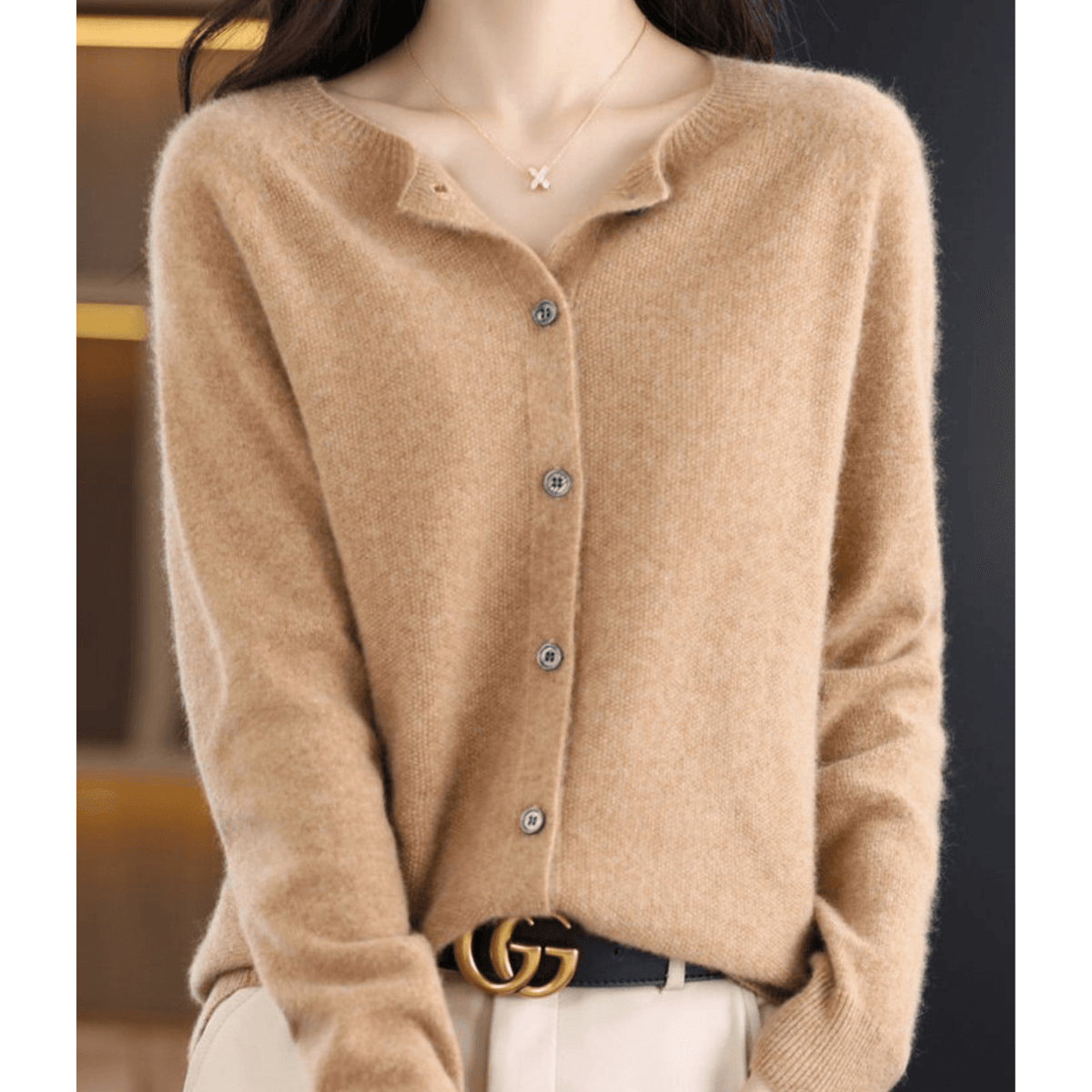Danielle Button-Front Knitted Crew Neck Cardigan for Women