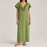Ruffled V-Neck Maxi Dress with Hidden Pockets for Women