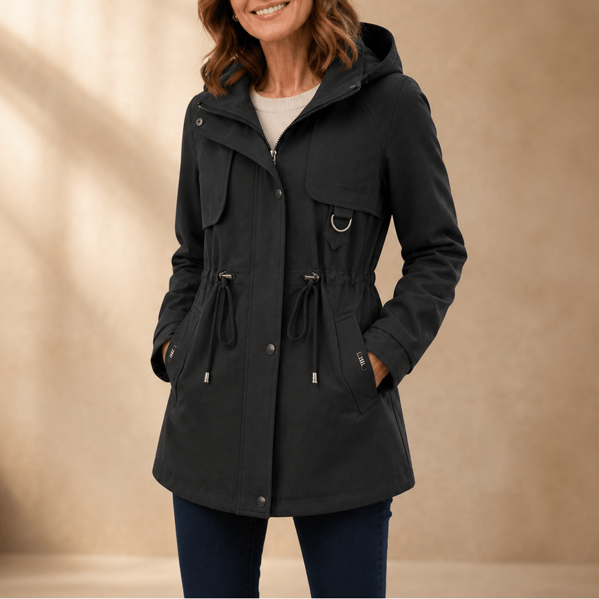 Midluna Adjustable Waist Mid-Length Hooded Winter Parka for Women