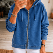 Women's Washed Relaxed Zip-Up Hoodie Jacket with Lined Hood