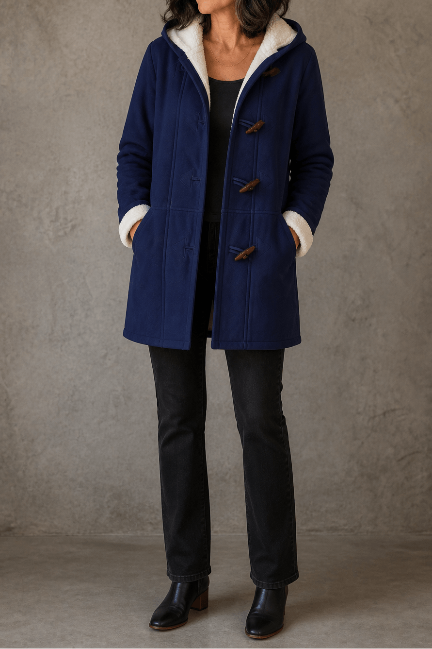 Women's Hooded Faux Suede Toggle Coat with Plush Sherpa Lining