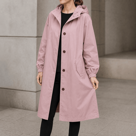 Hooded Midi Coat with Drawstring Waist for Women