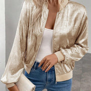 Nessa High-Neck Cropped Polyester Bomber Jacket for Women