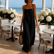 Women's Linen-Look Maxi Slip Dress with Adjustable Straps