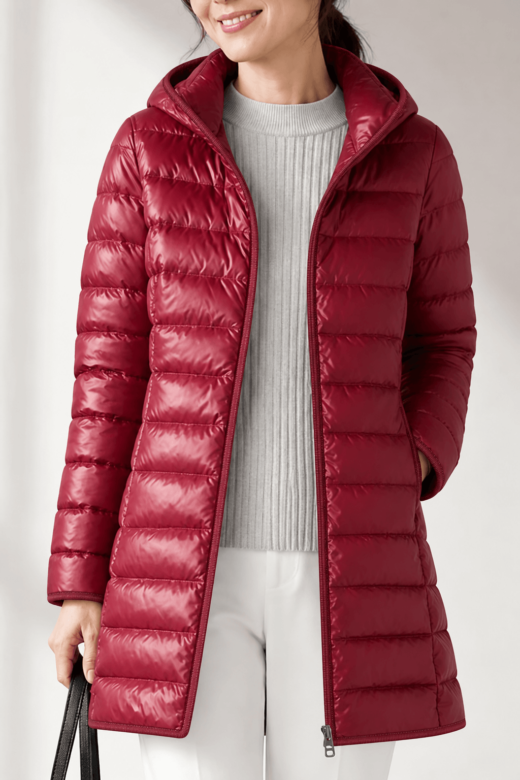 Women's Quilted Puffer Jacket with Detachable Hood and Packable Design