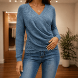 Women's Crossover Wrap V-Neck Knitted Jumper Top