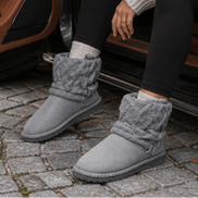 Coziva Cable-Knit Cuffed Mid-Calf Suede Boots for Women